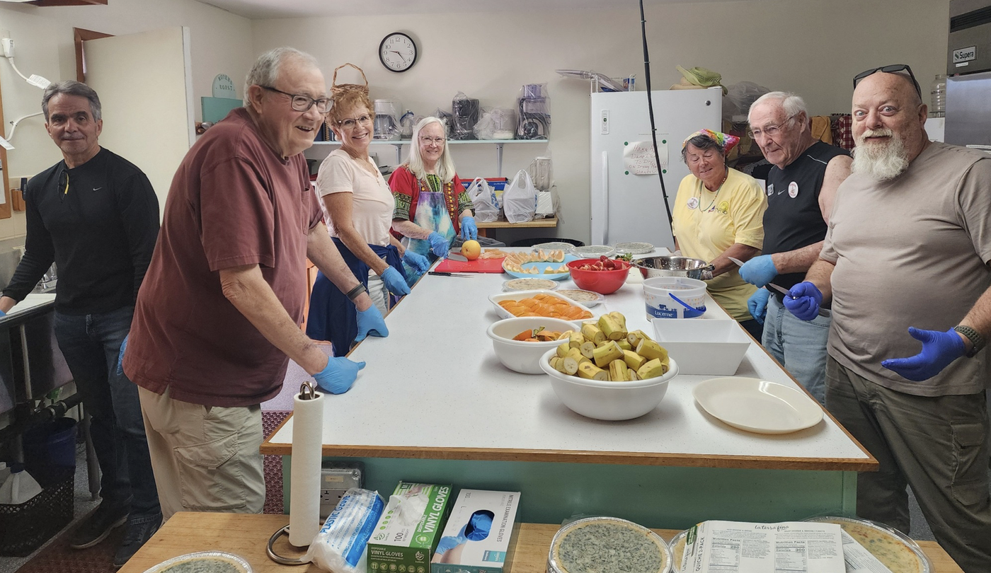 Volunteers in the clubhouse kitchen.