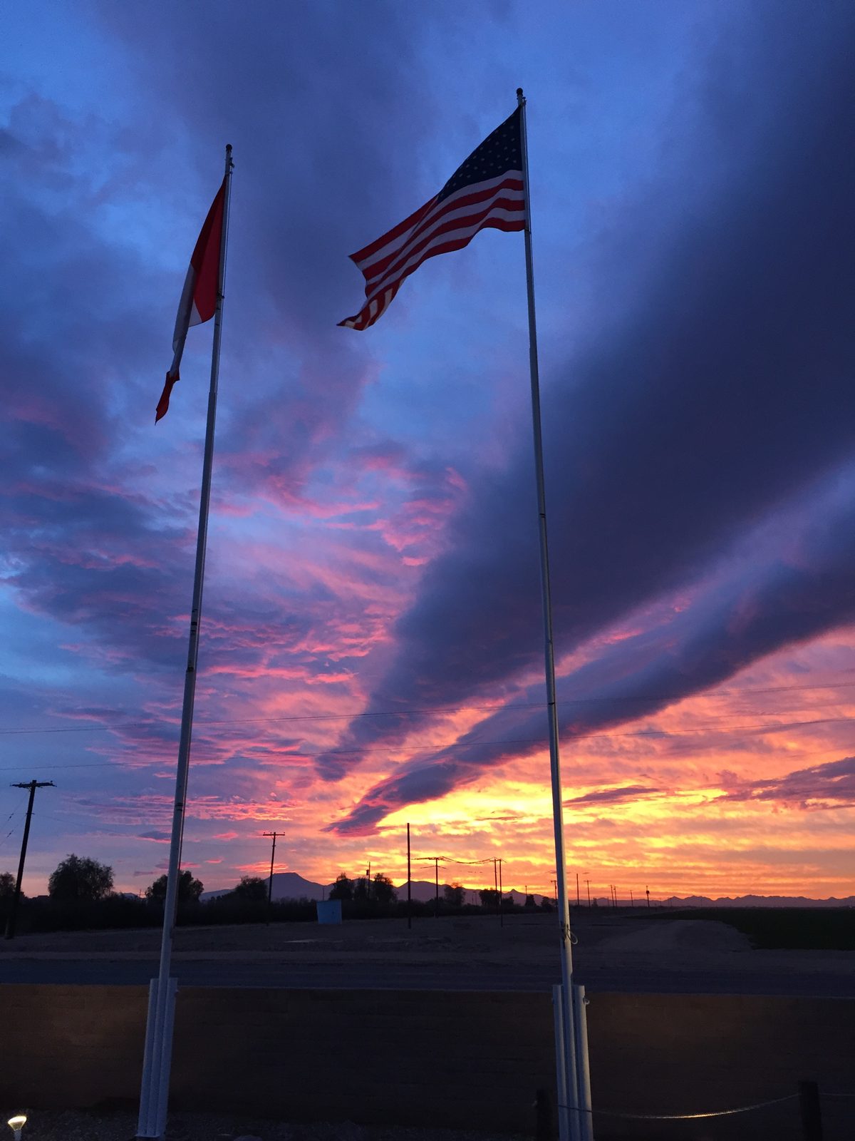 Flags at sunset
