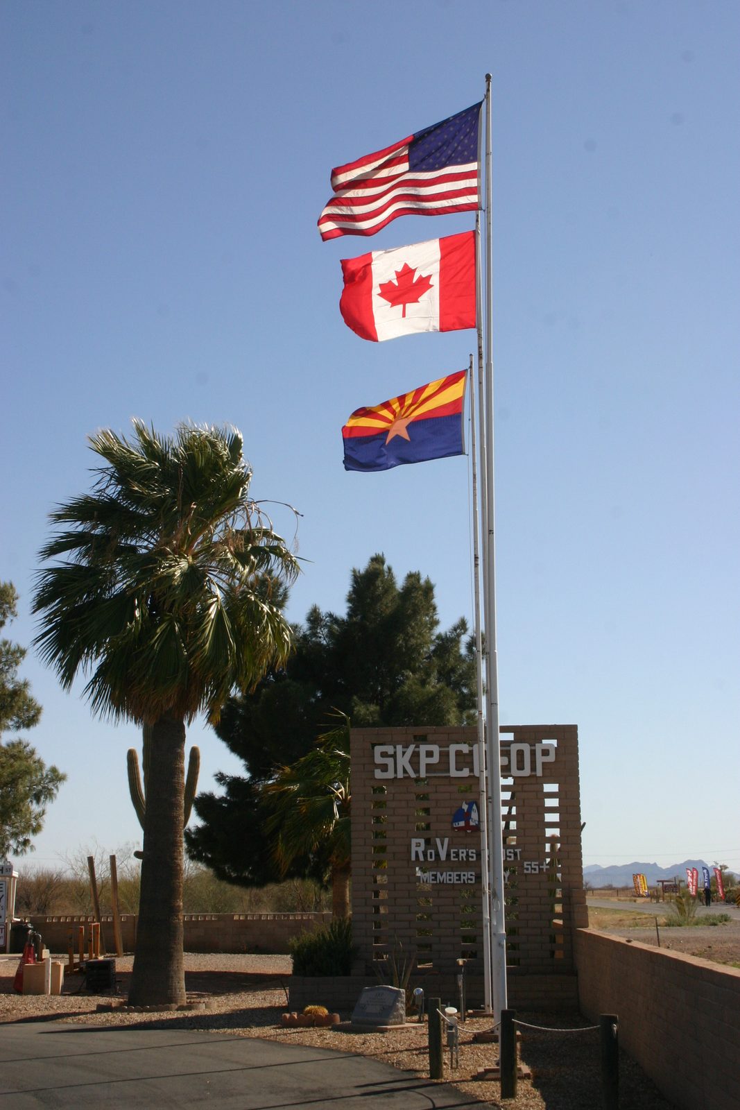 Three flags at the entrance